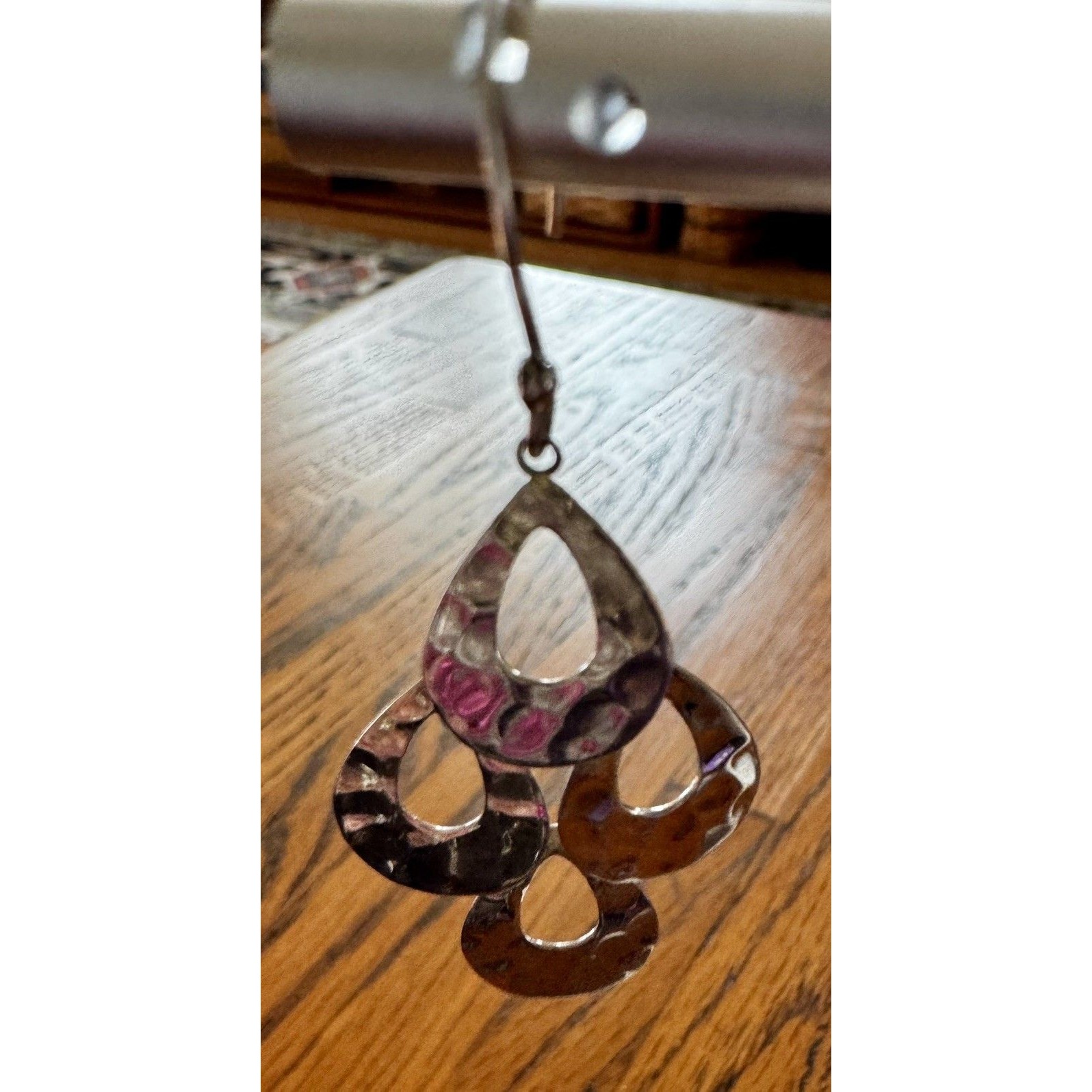 Sterling Silver Ati Mexico Hammered 3 Later Dangle Earrings